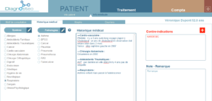 Saisie de l'historique médical, pathologies, contre-indications