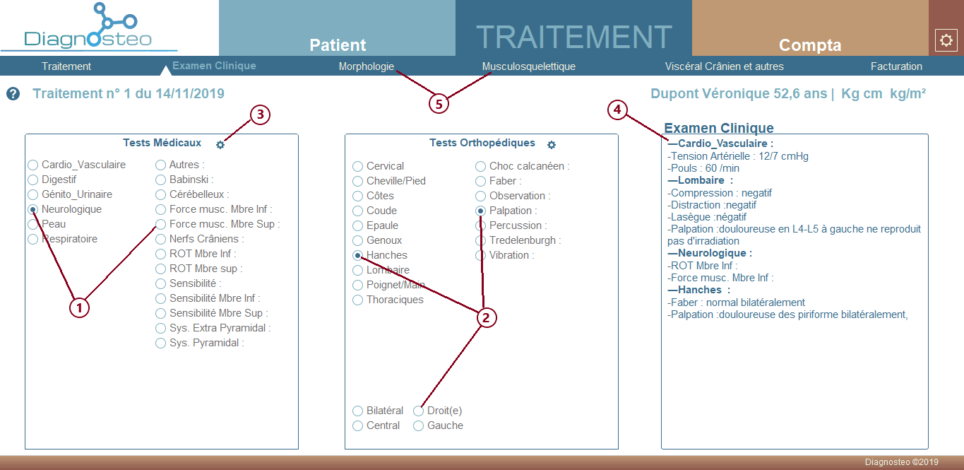 Onglet traitement de la page traitement