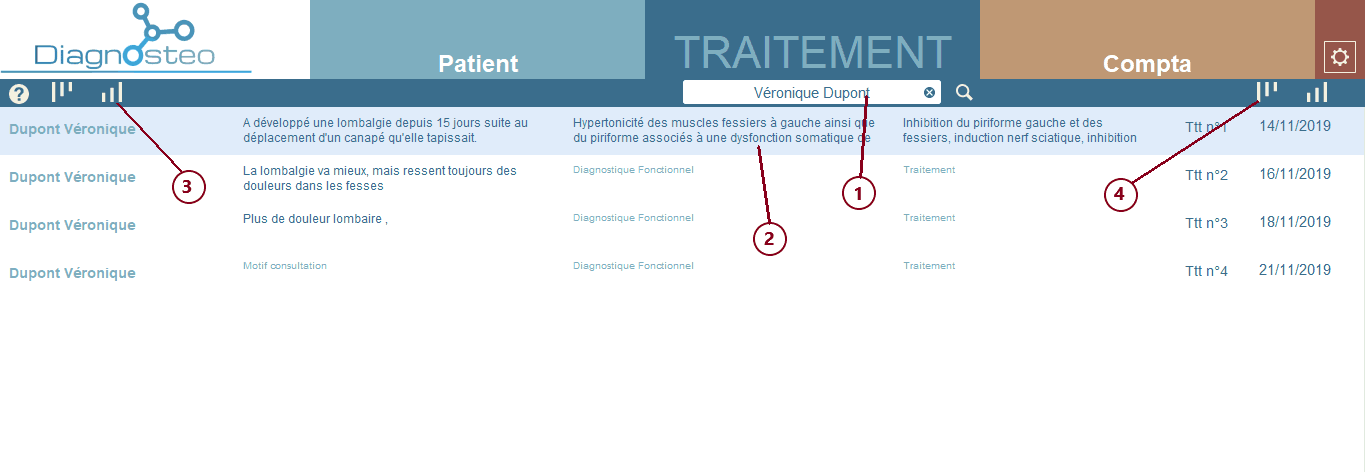 Onglet Liste traitement