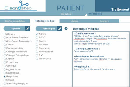 Historique médical sur le logiciel Diagnosteo